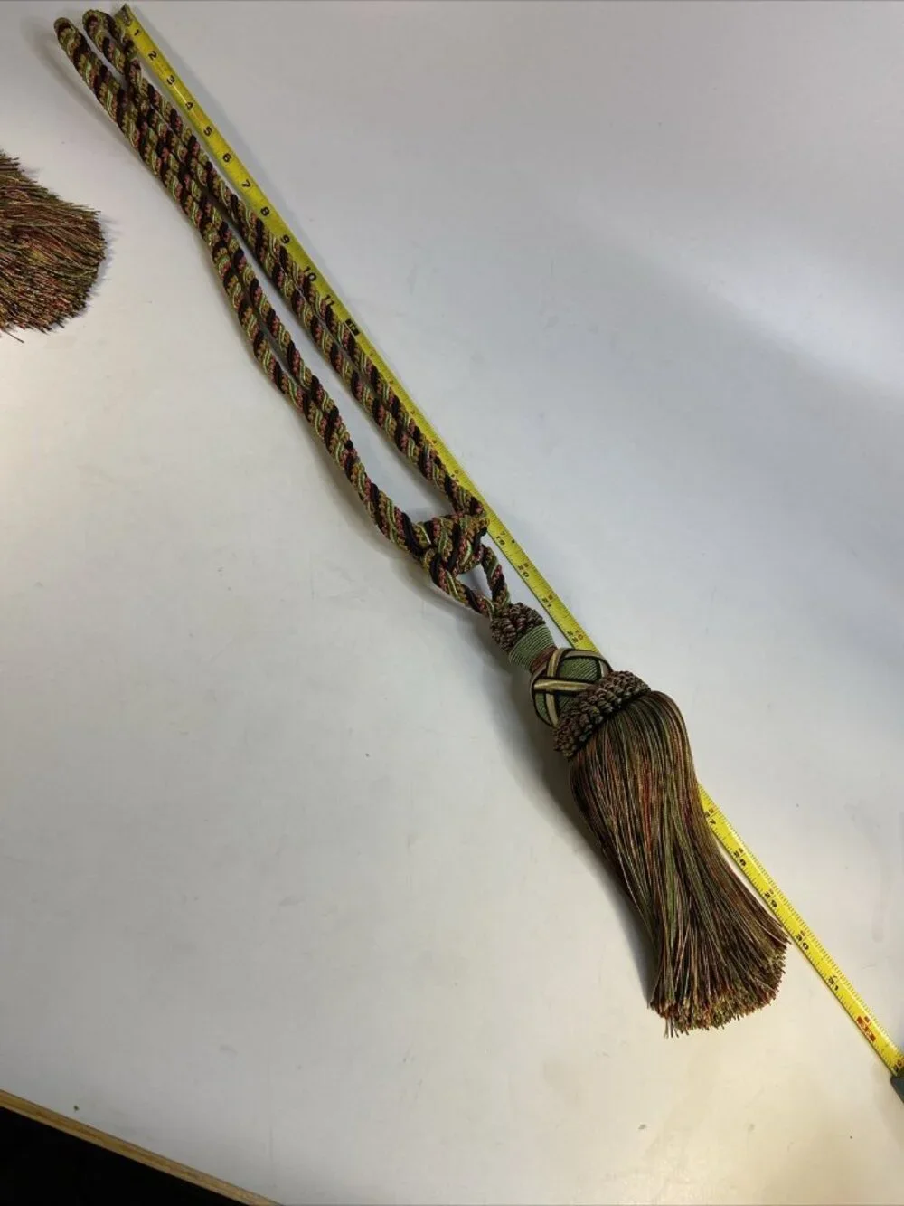 2 Large Luxury Curtain Tiebacks Braided Cord Tassel Fringe Multi Color Heavy30in